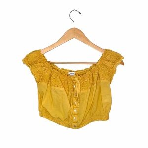 Peasant Ruffle Tie Crop Top Blouse